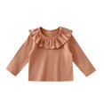 thumbnail image 3 of Wilark Toddler Girls Cotton T Shirts with Ruffle Neck Cute Long Sleeve Pullover Casual Kids Fall Tops Brown 3T, 3 of 7