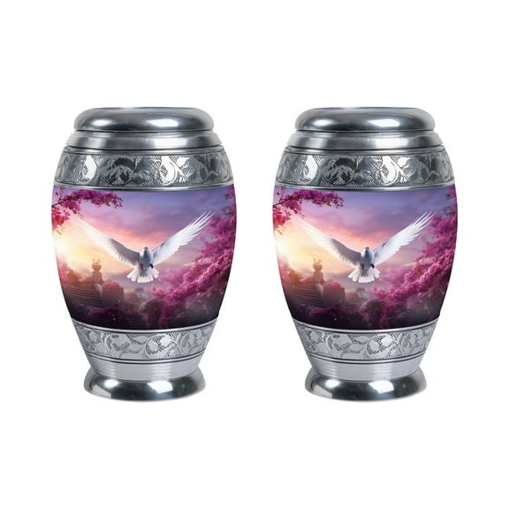 Dove And Cherry Blossom Human Ashes Keepsake - Urn For Moms Ashes & Dad - Burial Urns For Adult Human Ashes - Urn For Cremation Ashes - Burial Urns For Metal Huaman Remain (Size - 3inch, 2pcs)