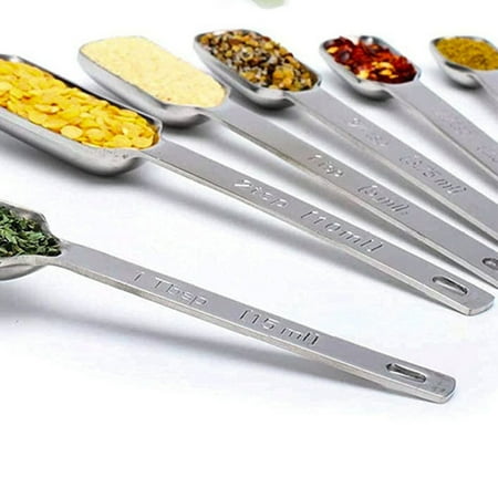 

Stainless Steel Measuring Spoons Set with Long Handle and Engraved Measurements Fits in Spice Jar for Dry or Liquid