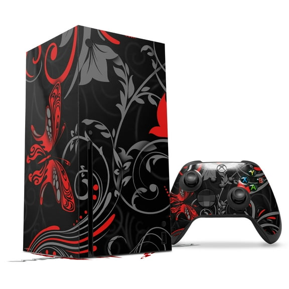 WraptorSkinz Skin Wrap compatible with the 2020 XBOX Series X Console and Controller Twisted Garden Gray and Red (XBOX NOT INCLUDED)