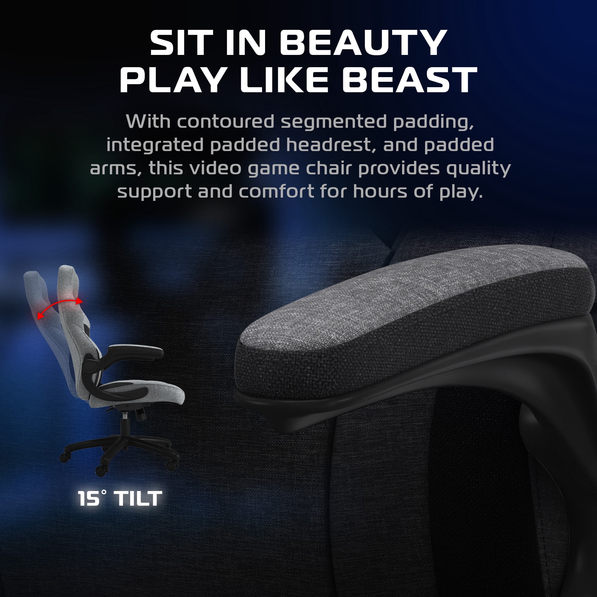RESPAWN 3085 Ergonomic Gaming Chair for Adults, High Back Office Chair with Headrest and Flip Up Arms, Leather Racing Style Gaming Seat with Lumbar Support, Vdeo Game Computer Desk Seat - Gray Fabric