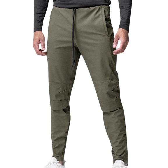 WREESH Men's Sweatpants Fashion Drawstring Elastic Waist Multi-Pocket Casual Length Pants Olive Green