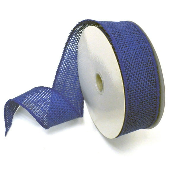 Morex Ribbon Burlap Wired Natural Royal Bue Jute Ribbon, 1.5" x 10 Yd