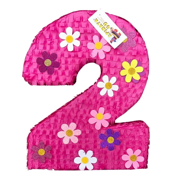 APINATA4U 20'' Tall Hot Pink Number Two Pinata with Flower Accents