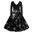 thumbnail image 2 of Christmas Dresses for Women Women's Fashion Elegant Autmn And Winter Long Sleeve V-Neck Christmas Print Dress for Holiday Party,Black,2XL, 2 of 5