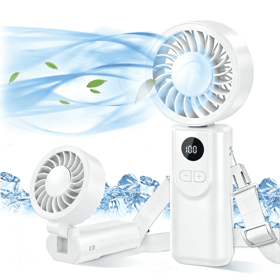 Portable Handheld Fan, 199 Gear High Speed 5000mAh Rechargeable Mini Personal Hand Fan Blow Cold Air, Battery Operated Travel Essentials, Beach Vacation, Gifts for Women, Men, White
