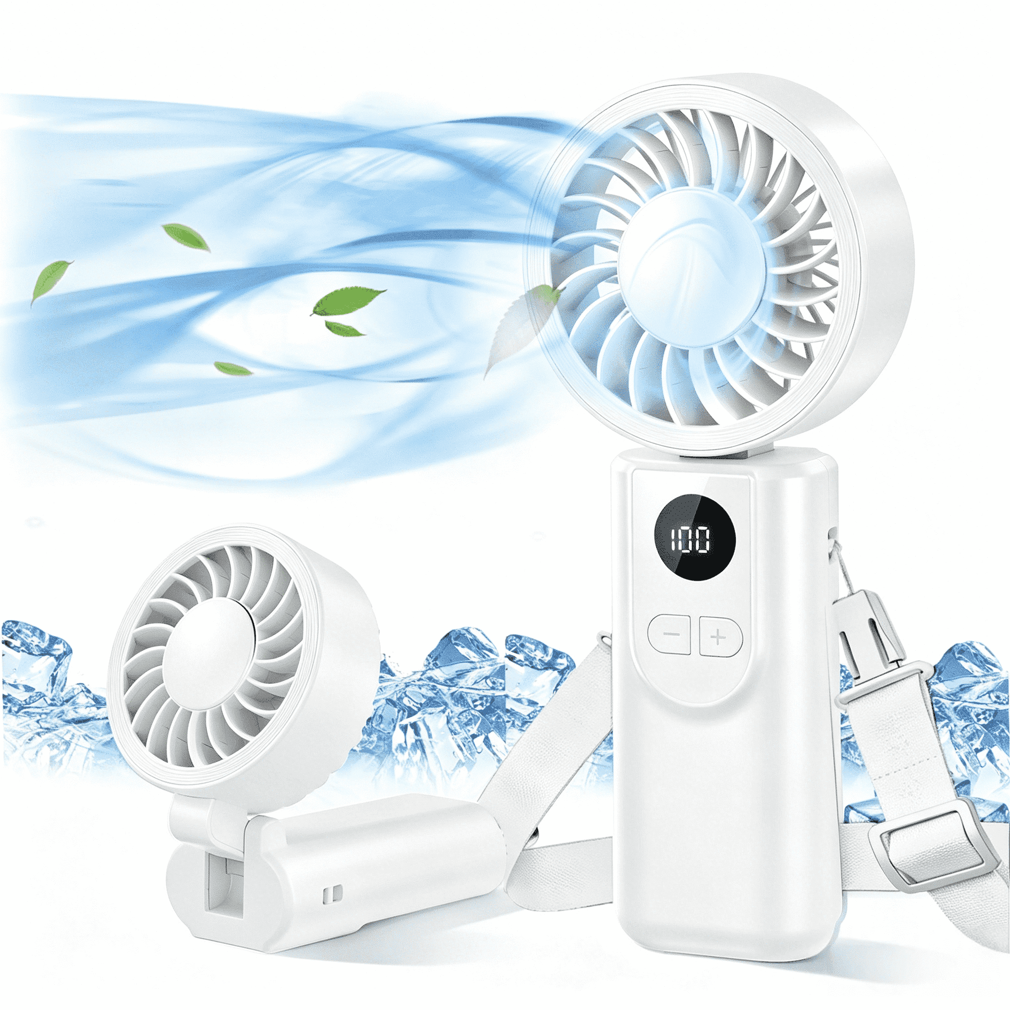 Portable Handheld Fan, 199 Gear High Speed 5000mAh Rechargeable Mini Personal Hand Fan Blow Cold Air, Battery Operated Travel Essentials, Beach Vacation, Gifts for Women, Men, White