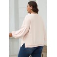 thumbnail image 4 of I AM A FASHION JUNKY Parchment Embroidered Bow Lantern Sleeve Oversized Pullover Sweatshirt (Parchment, S, 65%Polyester+35%Cotton), 4 of 8
