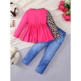 thumbnail image 4 of Kid Girl Long Sleeve shirts and Denim Pants 2Pcs Leopard Splicing Pullover Outfits Set Size 4-7, 4 of 9