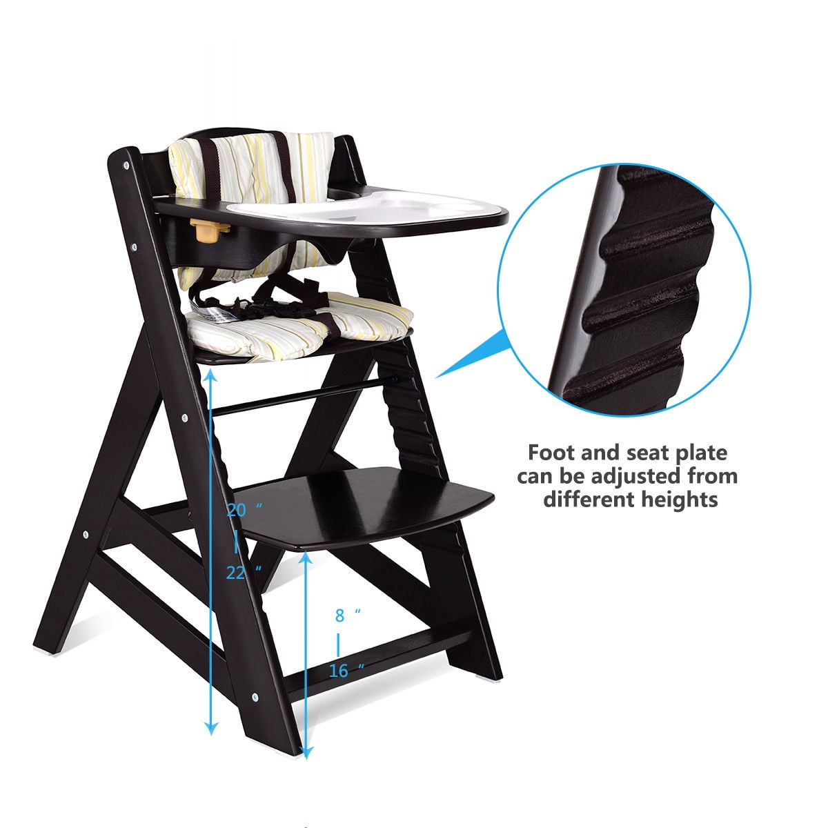 wooden adjustable high chair