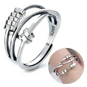 Aoliandatong Anti Anxiety Rings For Women Men Band Unisex Adjustable Stacking(Silver)