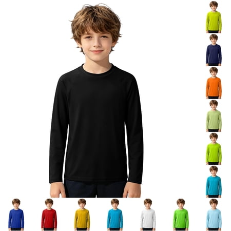 Boys Long Sleeve Swim Shirt Summer Beach Sun Rash Guard for Kids Solid Color Bathing Suits 14 16 5-6 Years