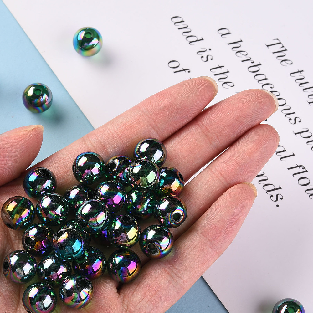 500gs Transparent Acrylic Beads AB color Plated Round Green 12x11mm Hole: 2.5mm about 566pcs/500g