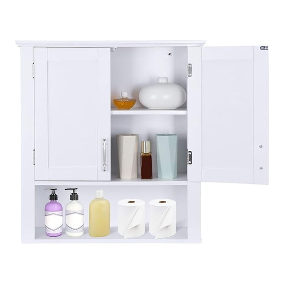 Bathroom Wall Cabinet Over The Toilet, White Medicine Cabinet with 2 Doors and Adjustable Inner Shelves, for Bathroom, Living Room