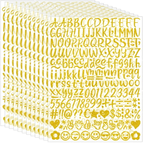 Sinekong Letter Stickers Glitter Alphabet Stickers 1 inch for Water Bottles Mailbox Scrapbook Craft Labels (Gold, 12 Sheets)