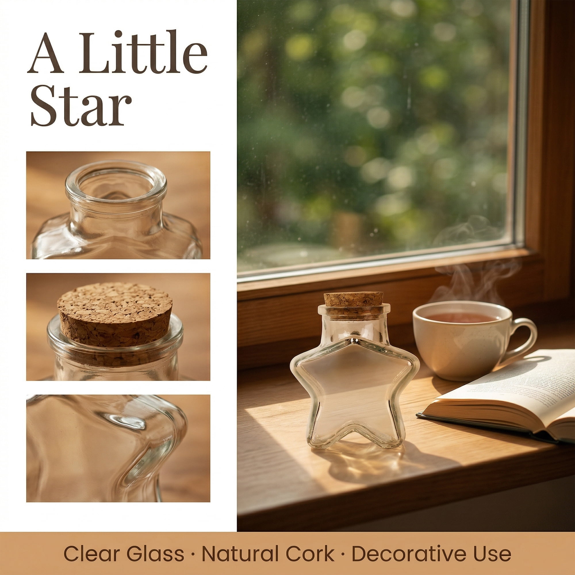 Unique Bargains 2pcs Vintage Glass Jars Storage Bottles Star Shaped 2.2"L x 1.5"W x 2.9"H