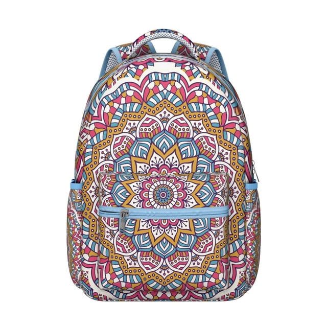 Exotic Cultural Mandala Backpack for Students Durable and Adjustable Strap School Bag with Traditional Sacred Mandala and Abstract Ornamental Patterns