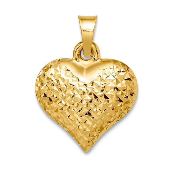 14k Gold Polished Sparkle-Cut Large Puffed Love Heart Pendant Necklace 13.07mm Wide 4.27mm Thick Pendant for Women