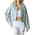 thumbnail image 1 of xiaxaixu Women Crop Jean Jacket Casual Button down Ripped Denim Jacket with Rhinestone Tassel Fall Outwear, 1 of 9