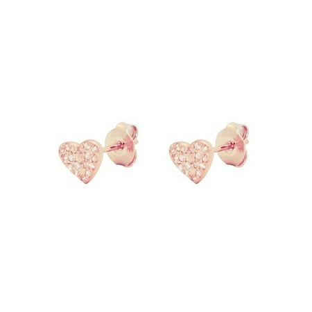 Designer Wood Earrings - Designer .925 Sterling Silver Sparkling Pave CZ Heart Stud Earrings dipped in Rose Gold