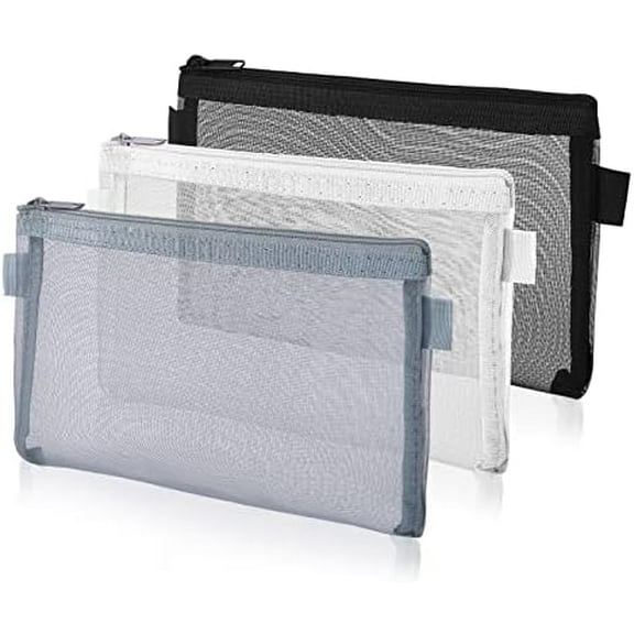 3 Pieces Pencil Pouch Clear Makeup Bags Nylon Mesh Pen Pouch with Zipper Pencil Case Stationery Storage Bag for Home Office Supplies Cosmetics Travel