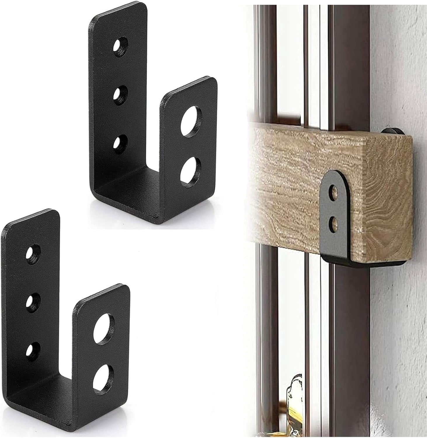 2x4 Door Barricade Brackets Security Bar U Bracket Heavy Duty Devices Night Lock Reinforcement for Tool Hanger/Shed/Garage/Gate（6 pcs）