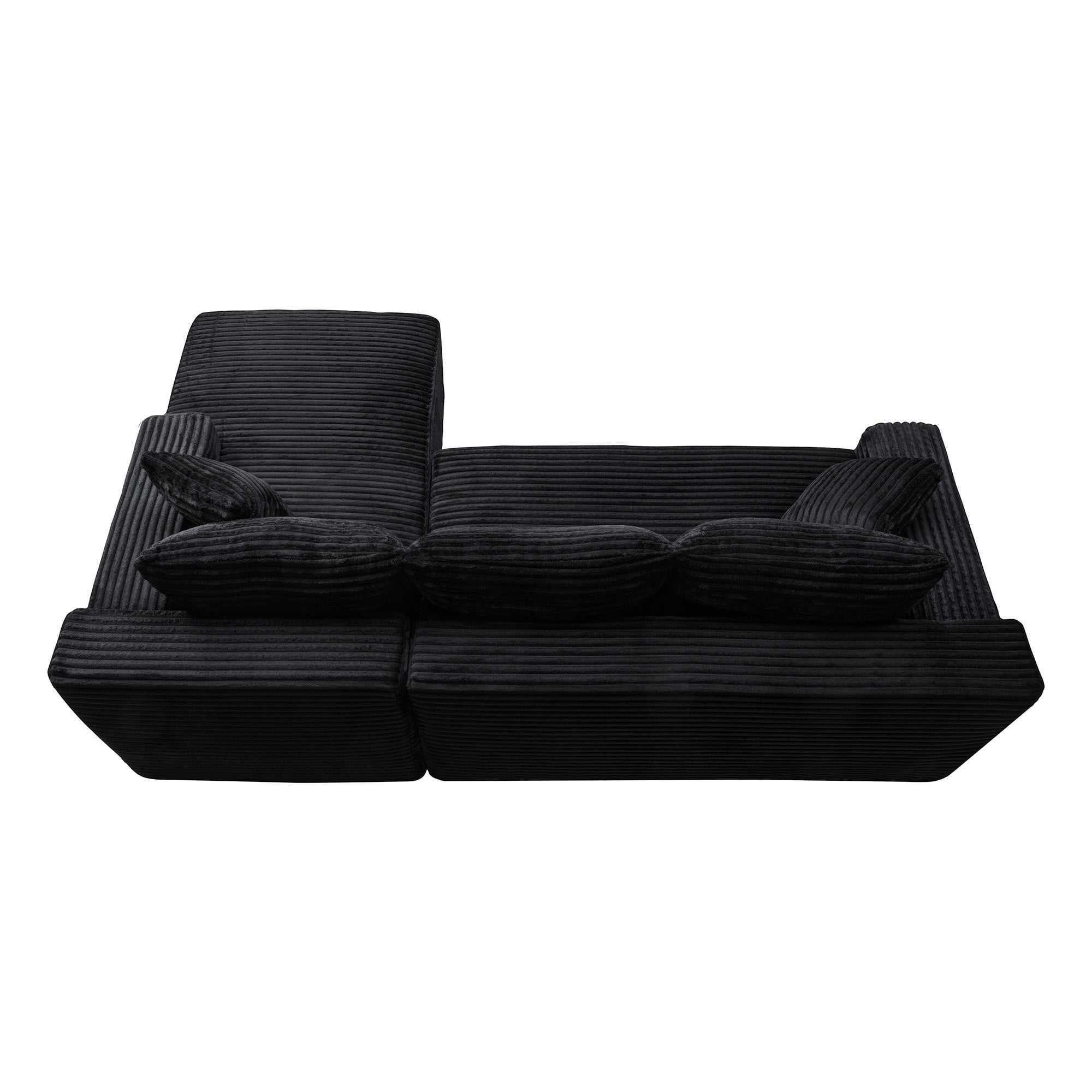 DEALTOPS 106" Corduroy L-Shape Sectional Sofa, Modular Floor Cloud Couch with Right Chaise, Black