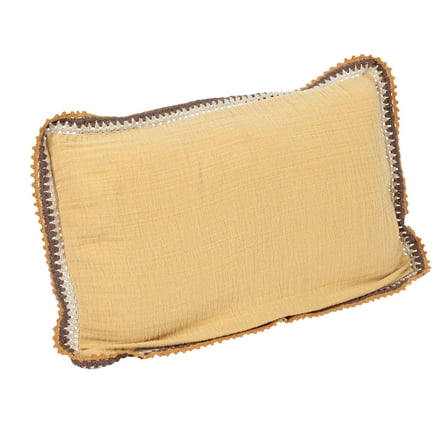 Creative Co-Op 24 Inches Cotton Lumbar Pillow with Crocheted Edge, Multicolored