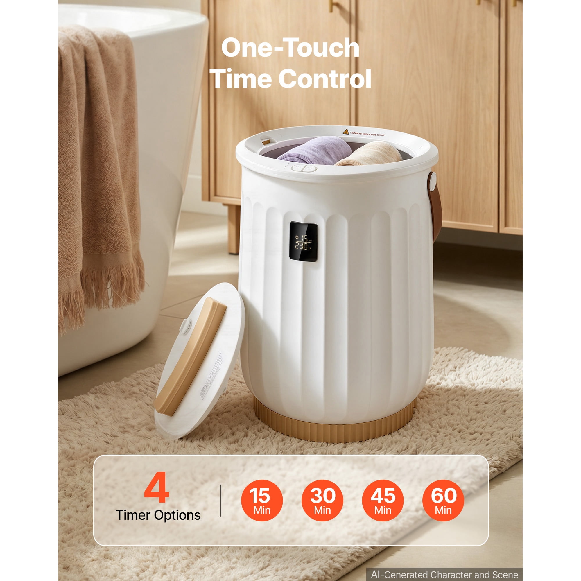 KFFKFF 20L Towel Warmer with LED Display, 4 Timer Settings, Fast Heating, Auto Shut-Off, Fits Large Towels, Blankets, and Bathrobes, White