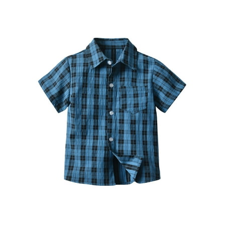 

Little Boys Summer Shirt Creative Printing/Striped/Plaid Short Sleeve Lapel Single-Breasted Top Casual Clothes