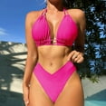 thumbnail image 2 of UTSJKR Women's Two Piece Swimsuit Sexy Bathing Suit Set Halter High Waist Bikini Beach Halter Triangle Swimwear Hot Pink L, 2 of 4