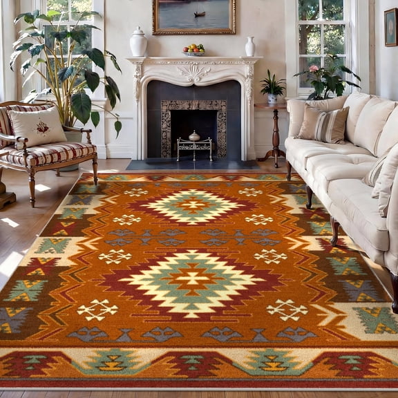 Washable Area Rug for Living Room, 5'x7' Geometric Pattern Non-Slip indoor Rug, Soft Low Pile & Stain Resistant Carpet for Bedroom, Dining Room, Kitchen, Entryway, Nursery