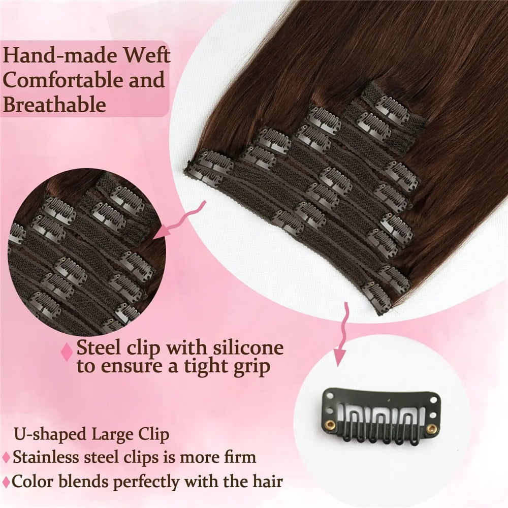 Chocolate Brown Extensions Clip in #4 Real Human Straight Real Hair Extensions