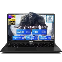 15.6" FHD Business Windows 11 Laptop Computer 8 Cores Intel i5-12450H 32GB RAM 1TB SSD (Up to 4.4GHz) Backlit Keyboard Computer 100W Type C Fingerprint WiFi 6 Numpad for Home and Student Black