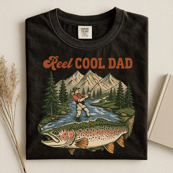 Reel Cool Dad Shirt Funny Fishing Dad Shirt Reel Cool Dad Graphic Tee Vintage Dad Day T-Shirt BLACK Unisex S-5XL Hot Trending Shirt, Vintage Birthday Gift