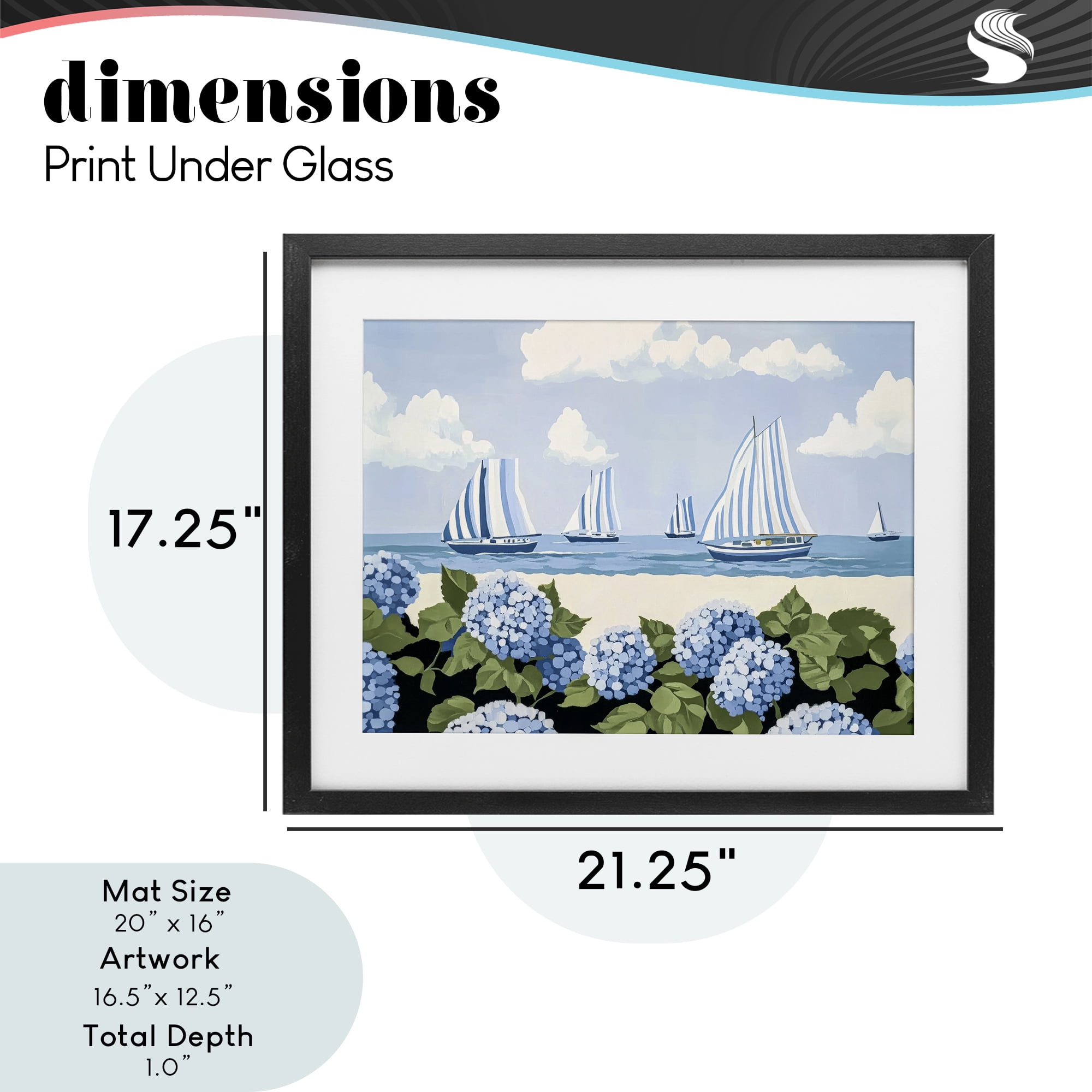 Stupell Industries Striped Sails & Seaside Hydrangeas Black Framed Print Under Glass, design by Sisi and Seb