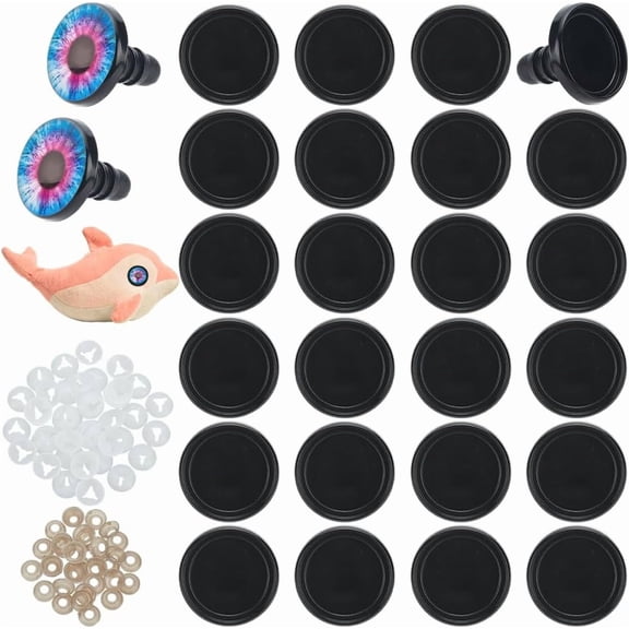 40pcs Safety Eyes Bezel Tray 18mm Craft Eye Cabochon Setting with Plastic Washers for Amigurumi Puppet Teddy Bear Crochet Plush Animal Making Work with 16mm Cabochon (Only Tray) DIY
