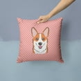 thumbnail image 2 of Checkerboard Pink Corgi Fabric Decorative Pillow, 2 of 4