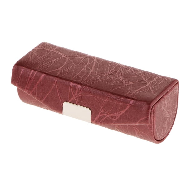 Estuche de lápiz labial Colcomx de cuero PU con espejo interior y cierre de hebilla magnética rojo