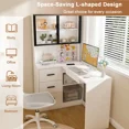 thumbnail image 5 of Computer Desk with Glass Cabinets & Built-In LED Lights, Corner L-Shaped Office Desk with USB Charging Ports, Keyboard Tray, Ergonomic Design for Home and Corporate Workspaces(White), 5 of 9