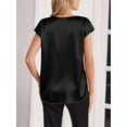 thumbnail image 6 of Women Silk Satin Tops Cap Short Sleeve Blouse V Neck Shirts Business Casual Outfits, 6 of 7