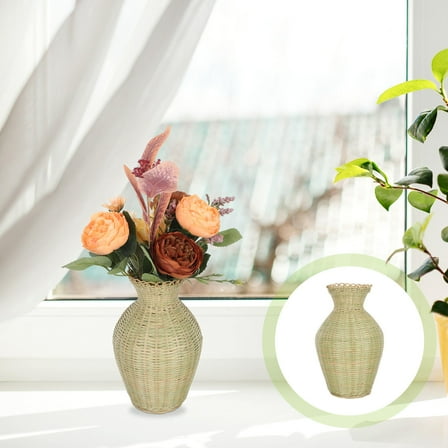 LEORX Bamboo Weave Flower Basket Round Edges Flower Vase 1Pack