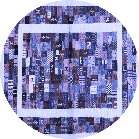 Ahgly Company Indoor Round Abstract Blue Contemporary Area Rugs, 8' Round