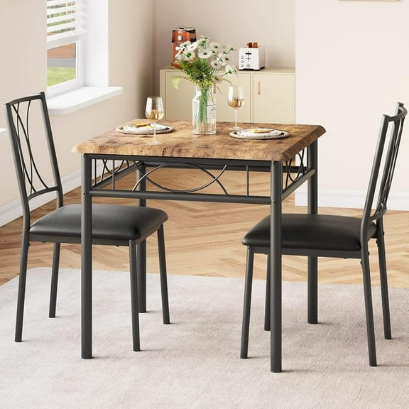 3-Piece Square Dining Set for 2 with Upholstered Chairs, Compact Kitchen Table for Small Spaces & Apartments