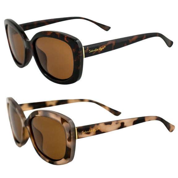 Islander Eyes Dominica Polarized Sunglasses for Women 2 Pairs Dark & Pink Tortoise Frames w/ Brown Lenses