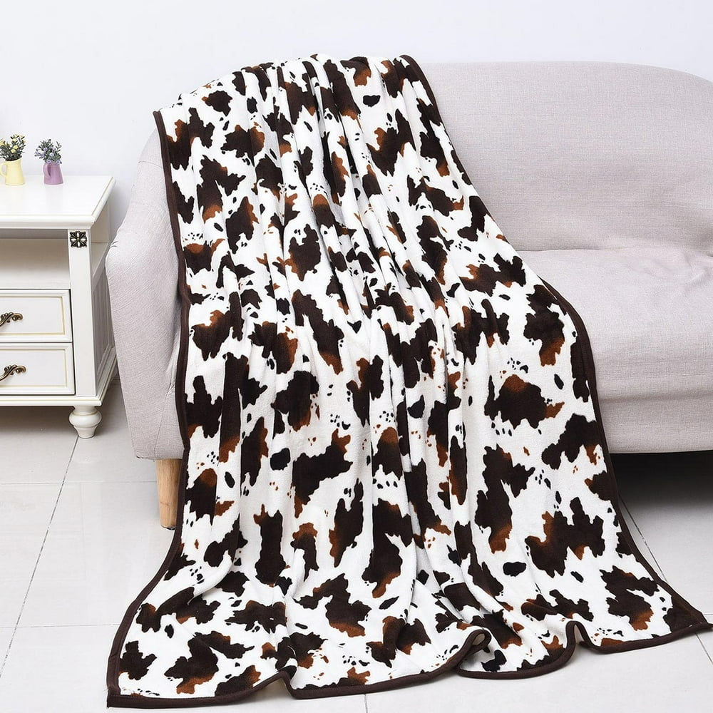 Shop LC HomeSmart Soft Brown Animal Cow Print Warm & Cozy Coral Fleece