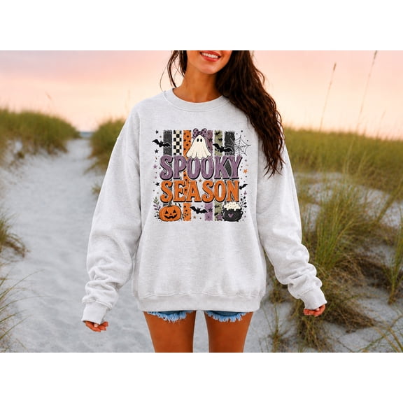 Retro Spooky Season Sweatshirt, Retro Halloween Crewneck, Cute Ghost Pumpkin Pullover, Vintage Groovy Fall Womens Sweatshirt