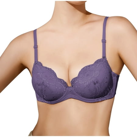 Athletic Sports Bra Women Seamless Bra Feature V-Neck Full-Figure Bra Style W-1546 Hook and Eye Closure Bra and Panty Sets Purple 32