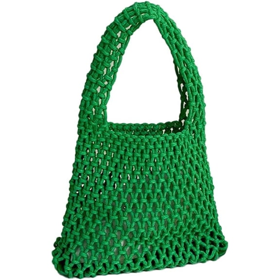 Kukuzhu Handwoven Hobo Bag for Women Bucket Bag Cotton Rope Crochet Totes Hollow String Handbags Summer Beach Purses