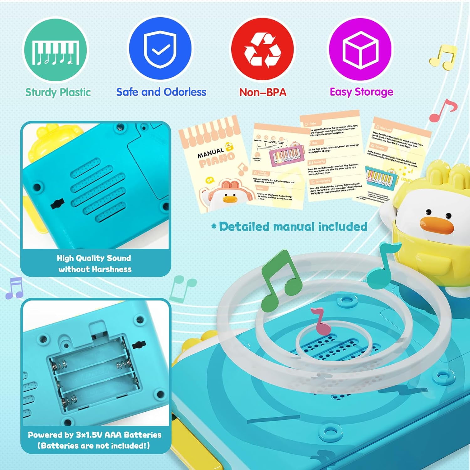 Kids Mini Piano Toys, Rainbow Lights, Toddler Pocket Travel Piano Keyboard for 1-3, Portable Musical Instrument Toys, Music Interactive Birthday Gift 2 4 5 6 Year Old Boy Girls Child